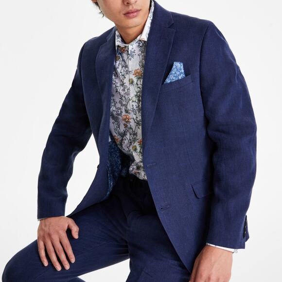 Bar III Men's Slim-Fit Chambray Linen Suit Jackets, navy 44L $360 - Picture 2 of 8